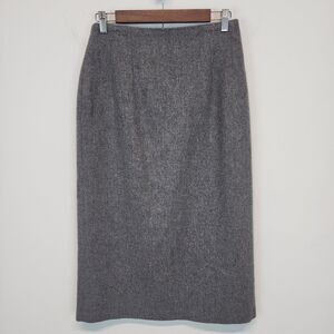 Vintage Gray Midi Skirt Size 10 Lined 100% Wool Slit Career Academia Savannah